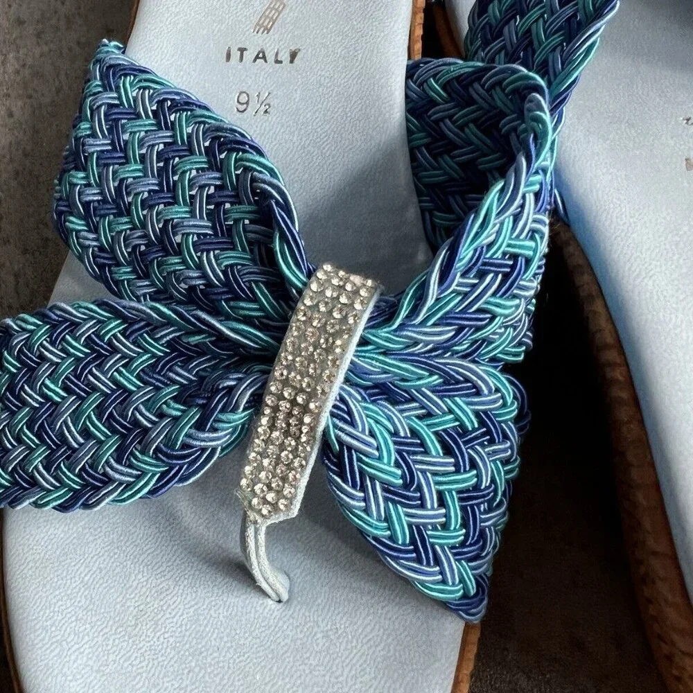 Italian Shoemakers Mixed Blue Rhinestone Sparkle Thong Wedge Sandals Size 9.5 M - Picture 3 of 16